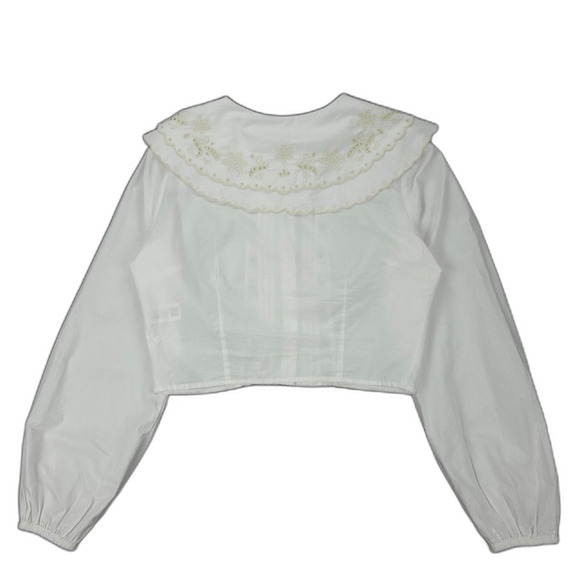 ZARA Cropped Peter Pan Collar Shirt Boho Victorian Cottagecore Preppy Classic - Picture 8 of 11